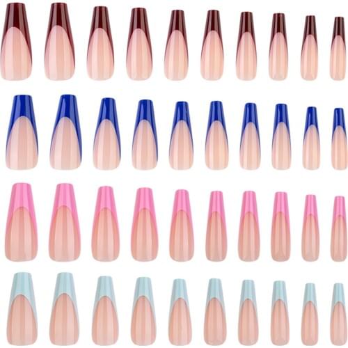 24Pcs/Set Fake Nails Long Coffin False Nails with Glue Full Cover Nail Art Tips Press on Nails Beauty Artificial Detachable