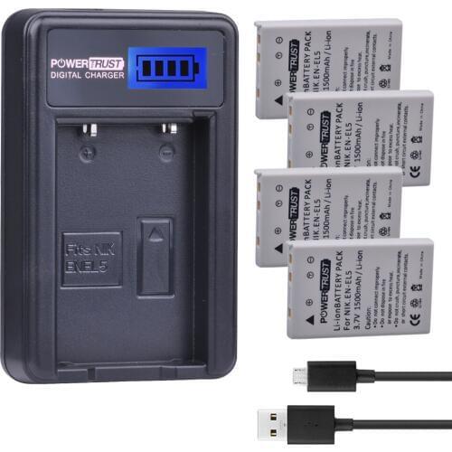 4Pcs 3.7V EN-EL5 ENEL5 Camera Battery + LCD USB Charger for NIKON Coolpix P530 P520 P510 P100 P500 P6000 P5100 P5000 P80 P90
