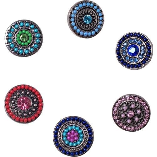 5PCS/Lot 18MM Metal Snap Button Rhinestones beads Mixed Styles Pearl Snaps Charms Jewelry Bracelet&Bangle MDB18-228