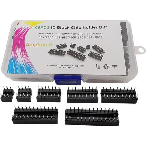 66Pcs/Box DIP IC Sockets Adaptor Solder Type Socket Kit 6/8/14/16/18/20/24/28 Pin for Arduino PCB Diy Kit