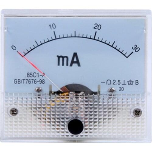 85C1 0-50mA 1mA 20mA 30mA 100mA 200mA 500mA DC Analog Panel Ampere Current Meter Ammeter Gauge 85C1 White 0-50mA 64*56mm