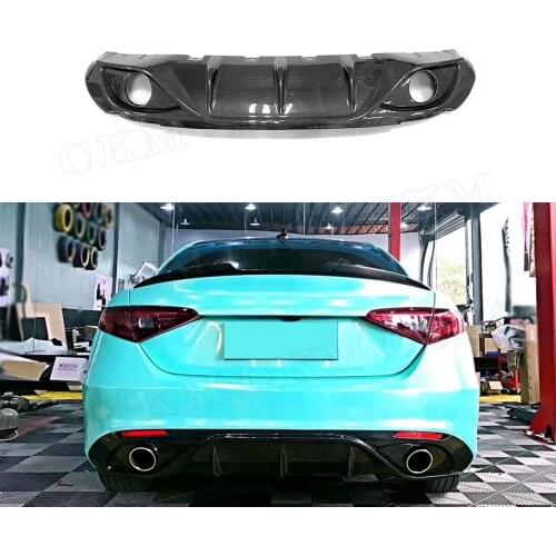 Carbon Fiber Rear Bumper Lip Diffuser Spoiler with Exhaust Tips for Alfa Romeo Giulia 2017 2018 Bumper Trim Cover