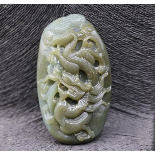 Big Treasure Chinese Vintage Hetian Old Jade Powerful Celestial Dragon Peanut Carving Amulet Timestown 20201126A