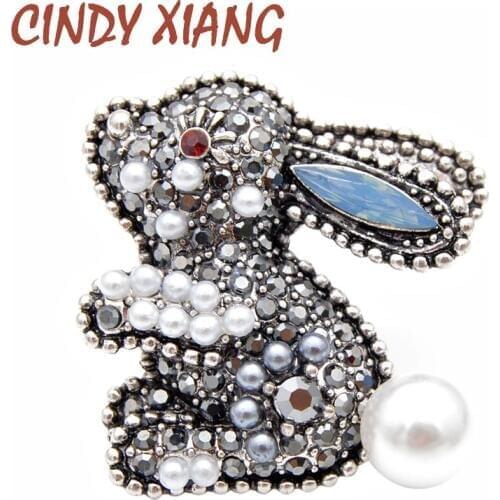 CINDY XIANG new arrival 2 colors choose rhinestone rabbit brooches for women kids pins cute carton style bonny brooch good gift
