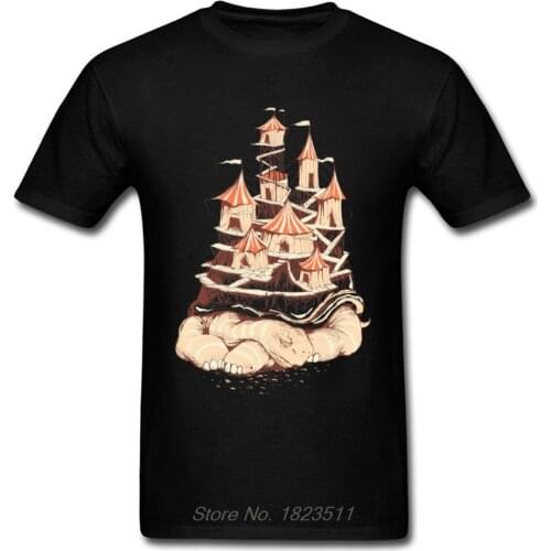 Circus On Turtle Shirt For Men Novelty Summer T-shirt Cotton Crew Neck Tshirt Cartoon Sea Life Print Clothes Streetwear