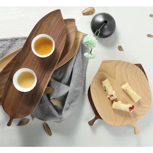 Walnut Leaf Wood Pan Plate Fruit Dishes Saucer Tea Tray Dessert Dinner Bread Beech Wood Plate storage Trays