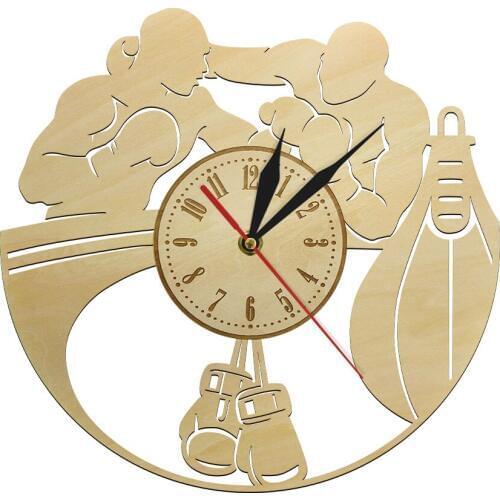 Fighting Sports Boxing Wood Wall Art Clock Boxing Gloves Punching Bag Infighters Decor Watch Unique Gift Idea For Boxer Scrapper