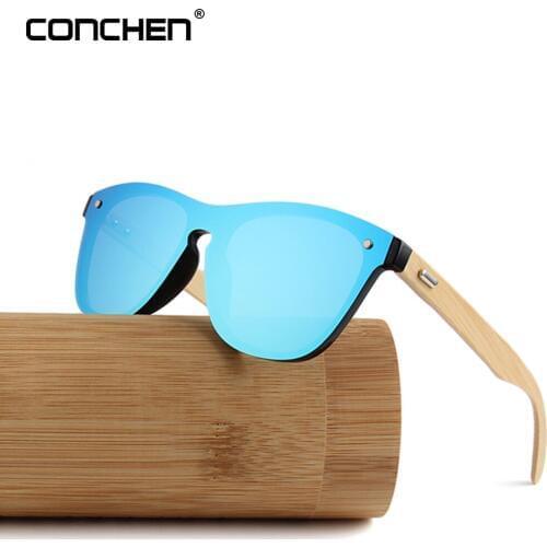CONCHEN Wooden Sunglasses Men Bamboo Sunglass Women Brand Design Sport Gold Mirror Sun Glasses Cylinder Bamboo Box