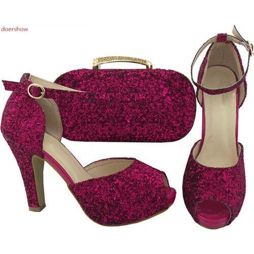 Doershow fuchsiaShoes with Matching Bags for Woman Women Shoe and Bag To Match for Paeties Nigerian Shoes and Bag SetsWR1-11