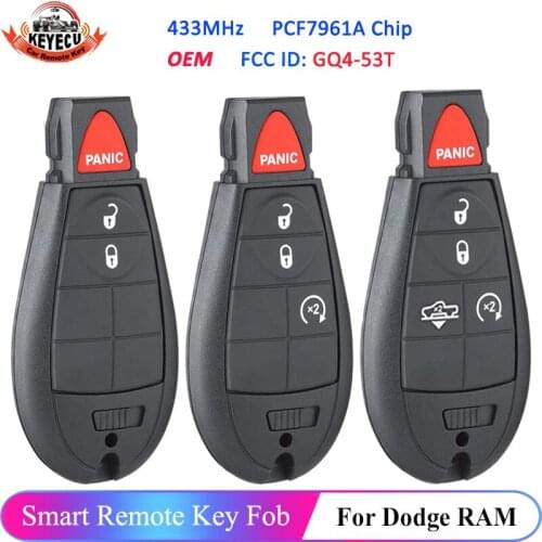 KEYECU GQ4-53T 3/ 4/ 5 Button 433MHz PCF7961A Chip Remote Key with Logo Fobik Fob for Dodge RAM 1500 2500 3500 4500 2013-2020