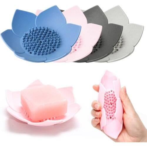 Flexible Silicone Plates Lotus Flower Shower Bath Tray Soap Box Soap Dish Storage Drain Soap Holder Soap Saver Bathroom Gadgets