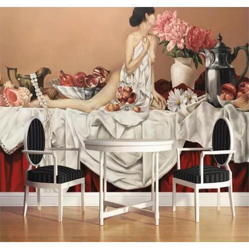 Custom wallpaper beautiful body oil painting TV background wall high-grade waterproof material