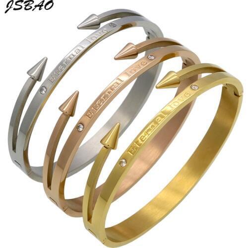JSBAO Hot Sale Conical Arrow Imitation Crystal Bracelets & Bangles "Eternal love" Nail Cuff Bracelet For Women Jewelry