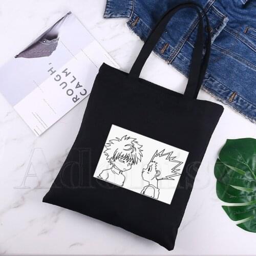 Killua Ladies Handbags Cloth Canvas Tote Bag Black Shopping Travel Women Eco Reusable Shoulder Shopper Bags Bolsas De Tela