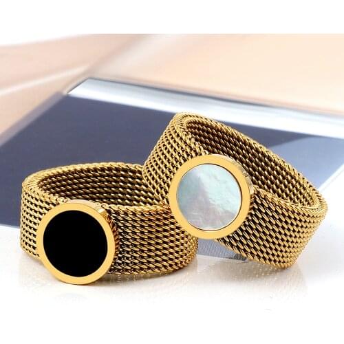 Black/White Shell Stainless Steel Ring Gold Silver Color Women Men Rings Charm Rings Mesh Ring For Fashion Jewelry for Gift