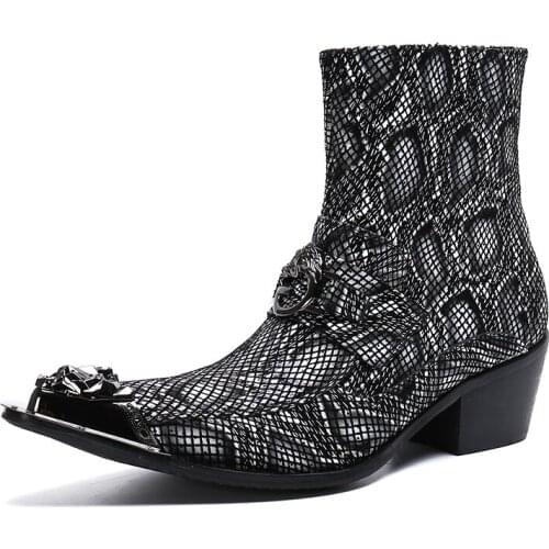 Ankle Leather Boots Punk Rock Mens Boots Pointed Metal Tip Formal Business Boots Party and Wedding, Big Size US6.5-US10.5