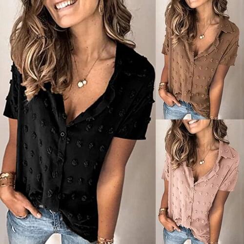 Lady Work Wear Shirt Women Solid Short Sleeve Chiffon T-Shirts Elegant Lapel Office Summer White t Shirts Tops Plus Size 2Xl