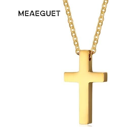 Meaeguet New Christian Cross Pendant For Men Women Crucifix Male Eternal Church Cruz Religion Necklace 20" Chain