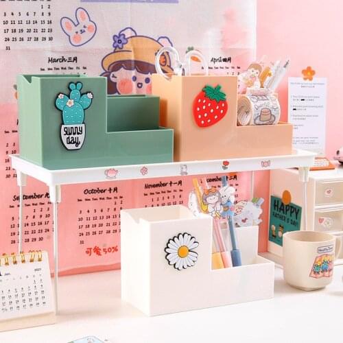 Multi-function Desktop Pen Holder Office School Storage Case Colorful Plastic Box Desk Pen Pencil Organizer Mobile Phone Bracket