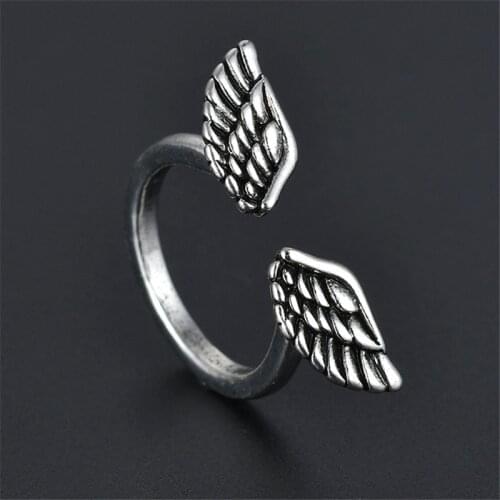 Trendy Punk Creative Angel Wings Ring For Men Women Silver Color Adjustable Open Finger Rings Street Fashion Jewelry Gift