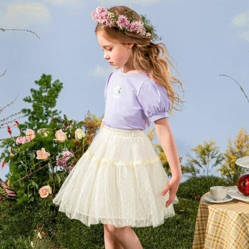 3 6 9 11 Years Girls T Shirt Summer Light T Shirts Children Letter Floral Print Pullovers Kids Clothing Short Sleeve Thin Tops