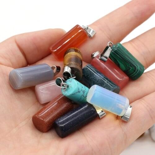 Natural Stone Pendants Cylindrical Shape Malachite Opal Crystal for Necklace Bracelet Jewelry Accessories Making Women Gifts