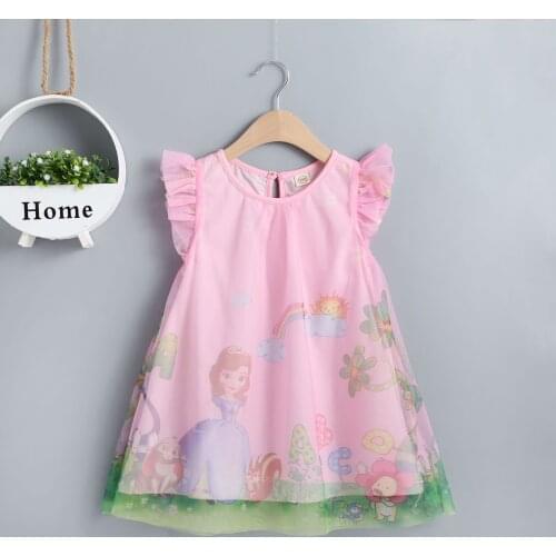 2021 Summer New Girls Fashion Solid Color Small And Medium-Sized Childrens Unicorn Rainbow Mesh Dress