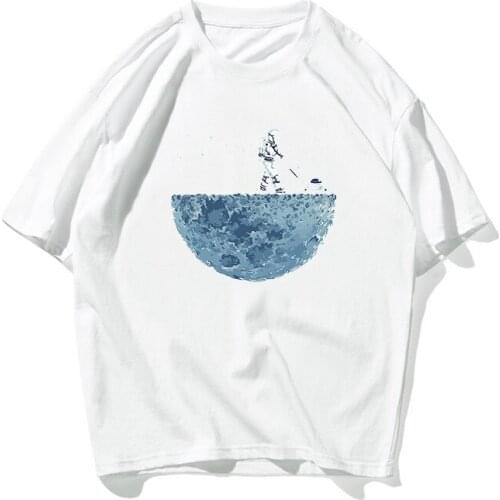 2021 Summer New American Street Hip Hop Popular Universe Print Short Sleeve Couple Pure Cotton Loose Oversized T-shirt Outdoor