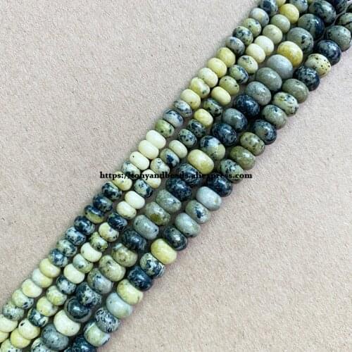 2lots more 10% off ! Natural Stone Smooth Rondelle Yellow Turquoise 7" Loose Beads 4X6 5X8mm Pick Size For Jewelry Making DIY