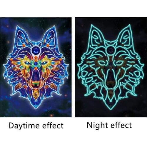 Luminous Wolf 5D Diamond Painting Handmade DIY Diamond Cross Stitch Wolf Art Picture Home Decoration Gift
