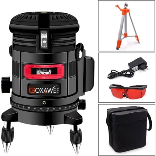 GOXAWEE Laser Level 360 Degree 3D Green Red Cross Line Laser Level Measuring Instruments Tripod for Nivel Laser 5Lines 6 Points