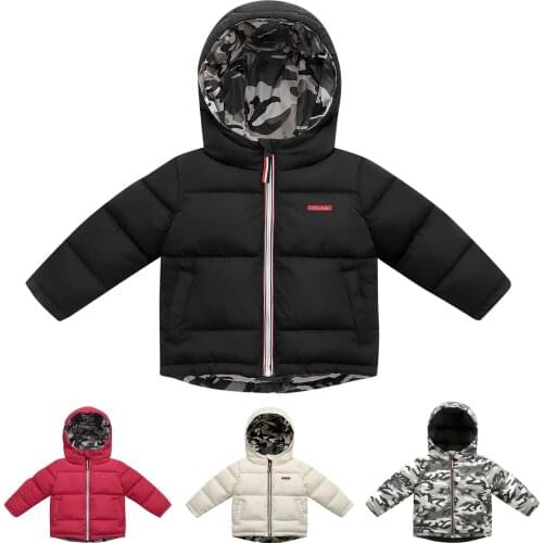 Boys Thick Down Cotton-Padded Coat Children Clothing Jacket Baby Girls Camouflage Winter Warm Double-Sided Wear Hooded Outerwear