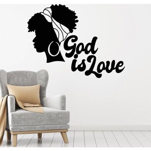 Inspirational Quotes Wall Stickers Beautiful Black Lady Decal Quote God Is Love Sticker Womans Bedroom Decoration Art Mural