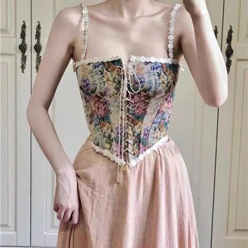 Vintage Corset Crop Top Sexy Floral Vest Floral Camisole