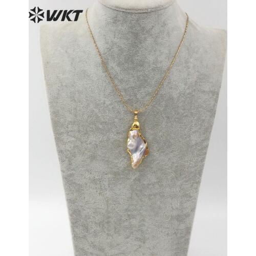 WT-JN066 Natural Freshwater Pearl necklace With Gold Trim Pendant 18 Inch Gold Layer Link Chain Women Vogue Necklace