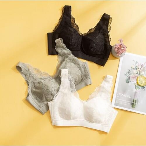 Womens 100% Real Silk Lining with outside lace fabric everyday Comfortable Wireless Bra