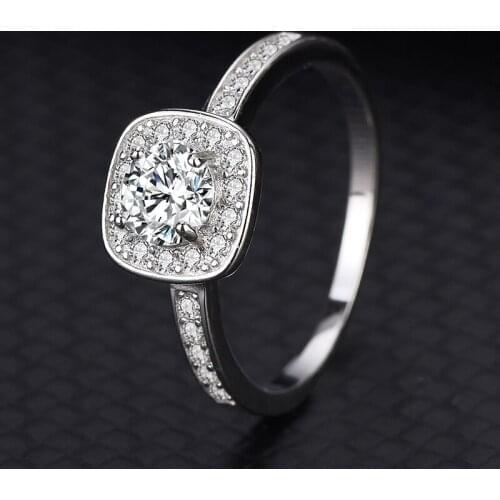 S925 Sterling Silver Ring Female Classic European And American Luxury Square Package Moissanite Simulation Diamond Jewelry