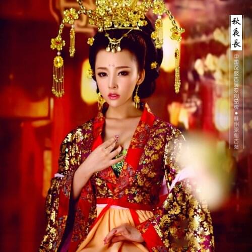 Qiu Ye Chang Tang Empress Costume with Long Tail Womens Costume Spring Design If Choose Full Set include Hair Tiaras