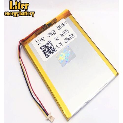 1.0MM 3pin connector 3.7 V 387695 5200mah tablet pc 7 inch lithium polymer li-ion rechargeable battery lipo battery