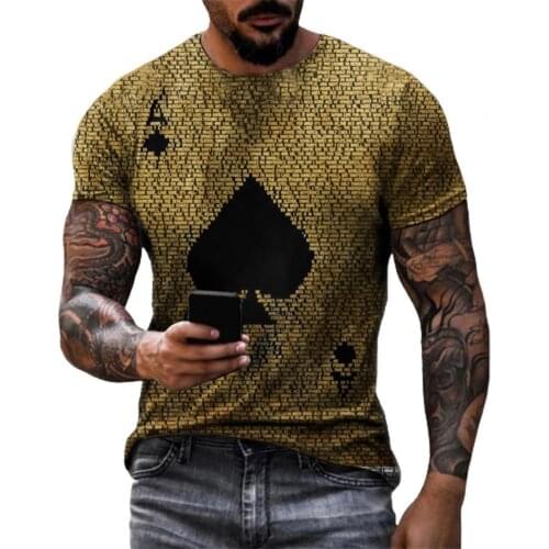 2021 Playing Cards Diamond Square Print T-shirt Mens Summer Casual Short Sleeve Pullover Loose O-Neck Tops Mens Tee Streetwear