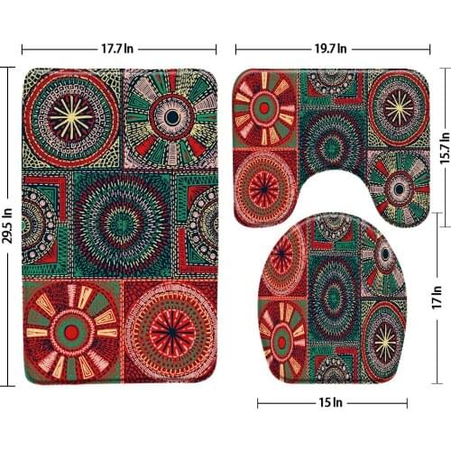 Ethnic Pattern Bath Mat 3pcs Set Floor Mat U-Shaped Pad Bathroom Rug Carpet Anti Slip Toilet Seat Cover Lid Bathroom Products