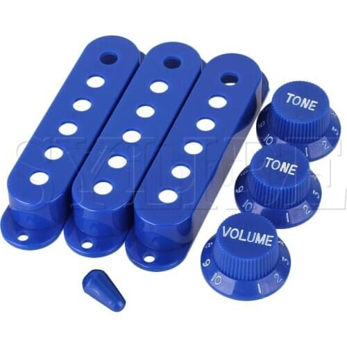 3x Guitar Dark Blue 6-Hole Single Coil Pickup Cover 48/50/52 & 1V2T Knob