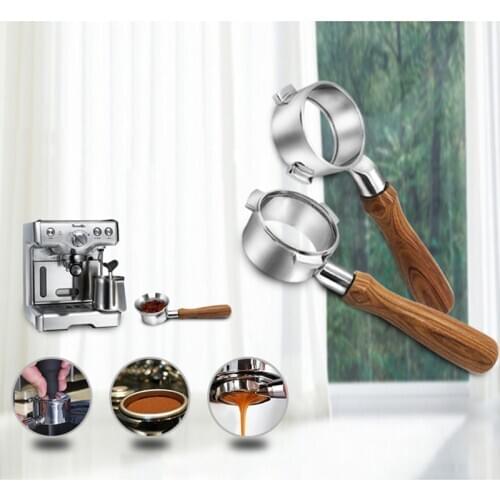 54mm Bottomless Coffee Portafilter Handle Espresso Stainless Steel Portafilter Wood Grip For Breville 870/878/880 Replacement