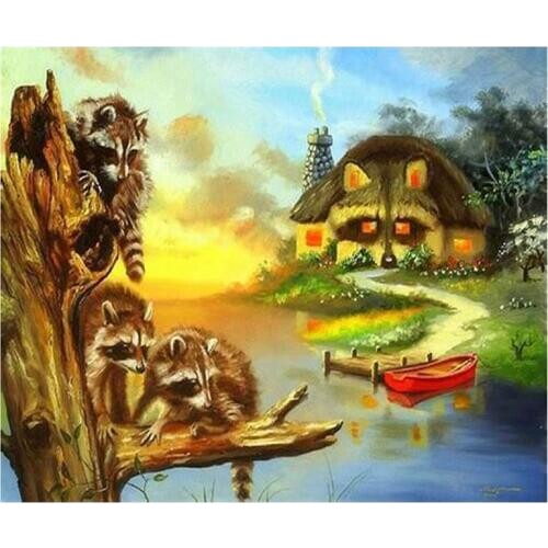 5D Diy Diamond Embroidery raccoon house Diamond Painting Cross Stitch Mosaic picture of rhinestones paintings by numbersZP-2949