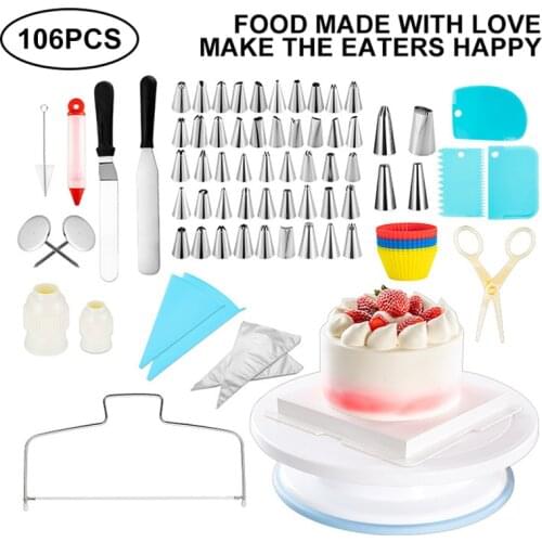 61pcs/106pcs Cake Turntable Cake Decorating Tools Kit Rotary Table Baking Tool Piping Nozzle Piping Bag Set Baking Supplies Sets