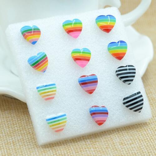 Rainbow Stud Earrings For Women Men Round Square Heart Shape Stripe Jewelry 8/6 Pcs/Set Gay Brincos Fashion Charms Pendientes