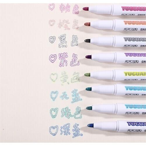 8PCS/Set Double Line Pen Metallic Color Outline Marker Pen Glitter for Drawing Painting Doodling School Art Supplies