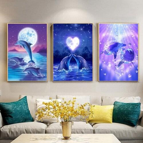 Almaznaya full square diamond 5D diamond painting dolphin diamond embroidery cross stitch animal rhinestone inlaid home Decor