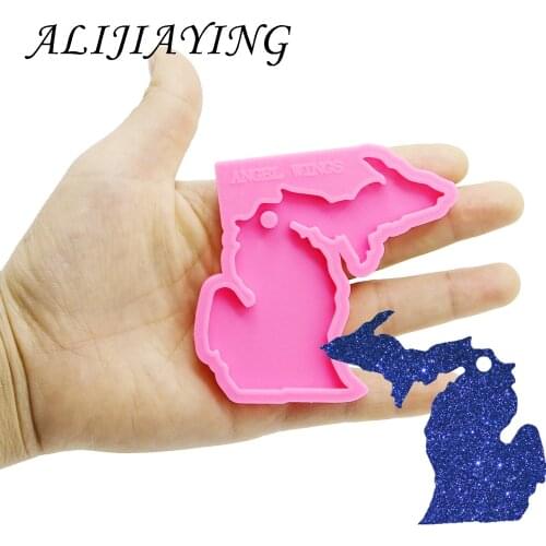 Shiny keychain US state michigan shape key ring decoration silicone mold for DIY epoxy resin DY0217