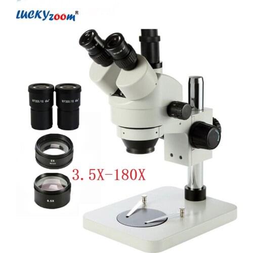 Brand 3.5X-180X Trinocular Microscope Professional Aluminum Continuous Zoom Stereo Microscopio Set Auxiliary Accessories